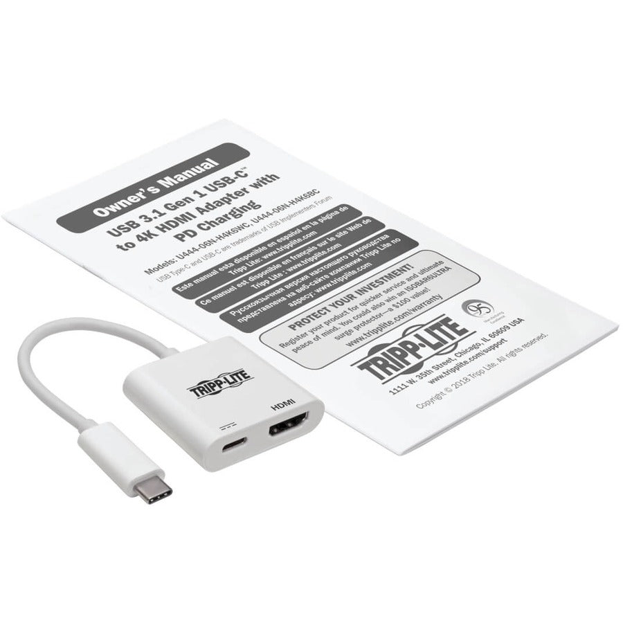 Tripp Lite U444-06N-H4K6Wc Usb-C To Hdmi Adapter (M/F) - 4K 60 Hz, 60W Pd Charging, Hdcp 2.2, White