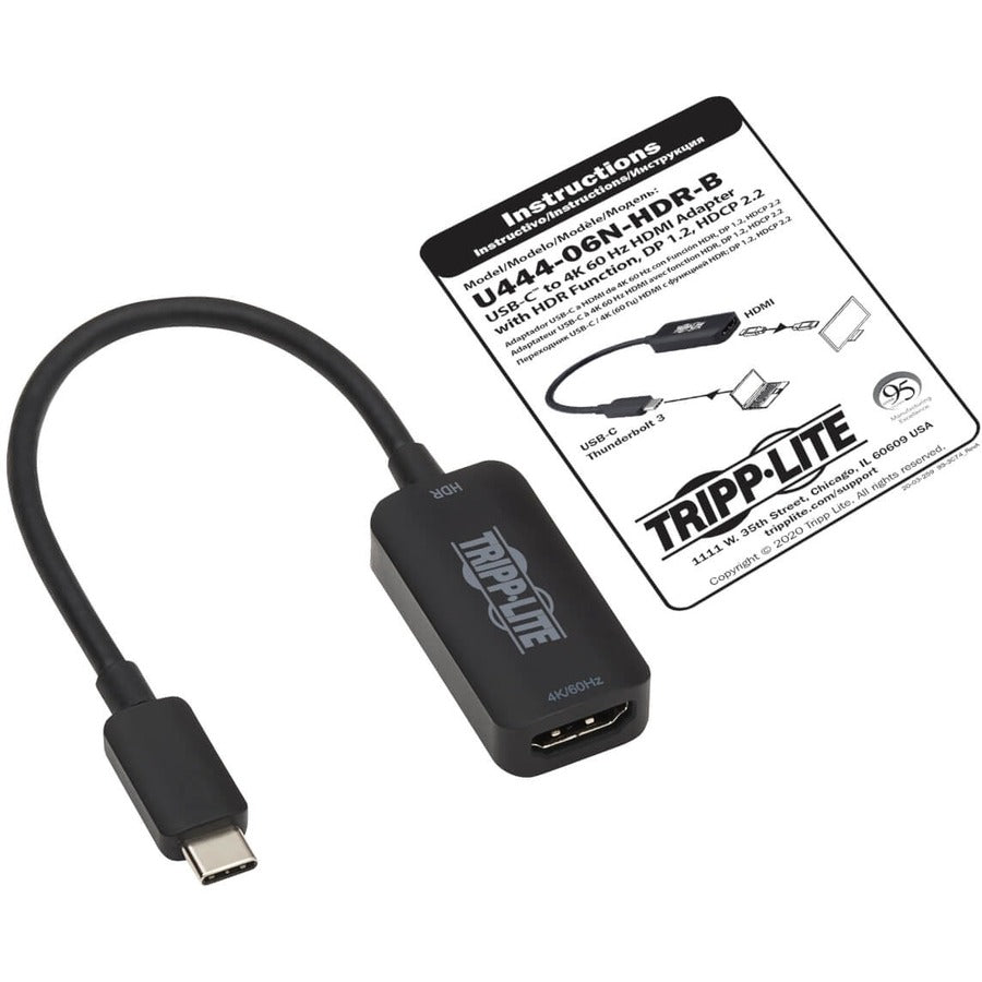 Tripp Lite U444-06N-Hdr-B Usb-C To Hdmi Active Adapter Cable (M/F), 4K 60 Hz, Hdr, 4:4:4, Dp 1.2 Alt Mode, Hdcp 2.2, Black, 6 In. (15.2 Cm)
