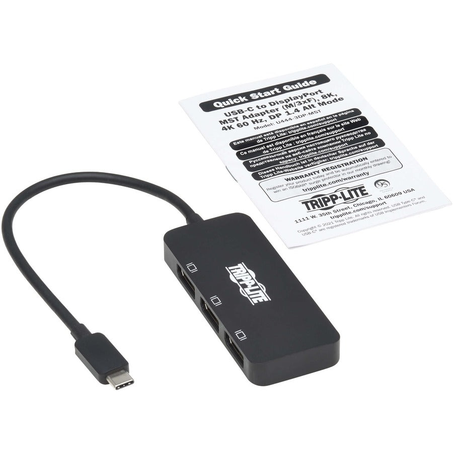 Tripp Lite U444-3Dp-Mst Usb-C Adapter, Triple Display - 4K 60 Hz Displayport, 8K, Hdr, 4:4:4, Hdcp 2.2, Dp 1.4 Alt Mode, Black