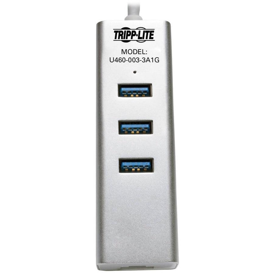 Tripp Lite U460-003-3A1G 3-Port Usb-C Hub With Lan Port, Usb-C To 3X Usb-A Ports And Gbe, Usb 3.0, White