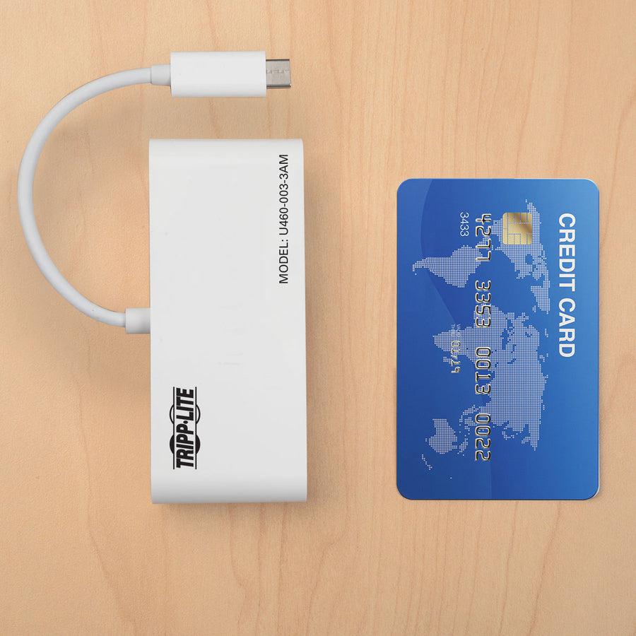Tripp Lite U460-003-3Am 3-Port Usb-C Hub With Card Reader, Usb-C To 3X Usb-A Ports And Sd Reader, Usb 3.0, White