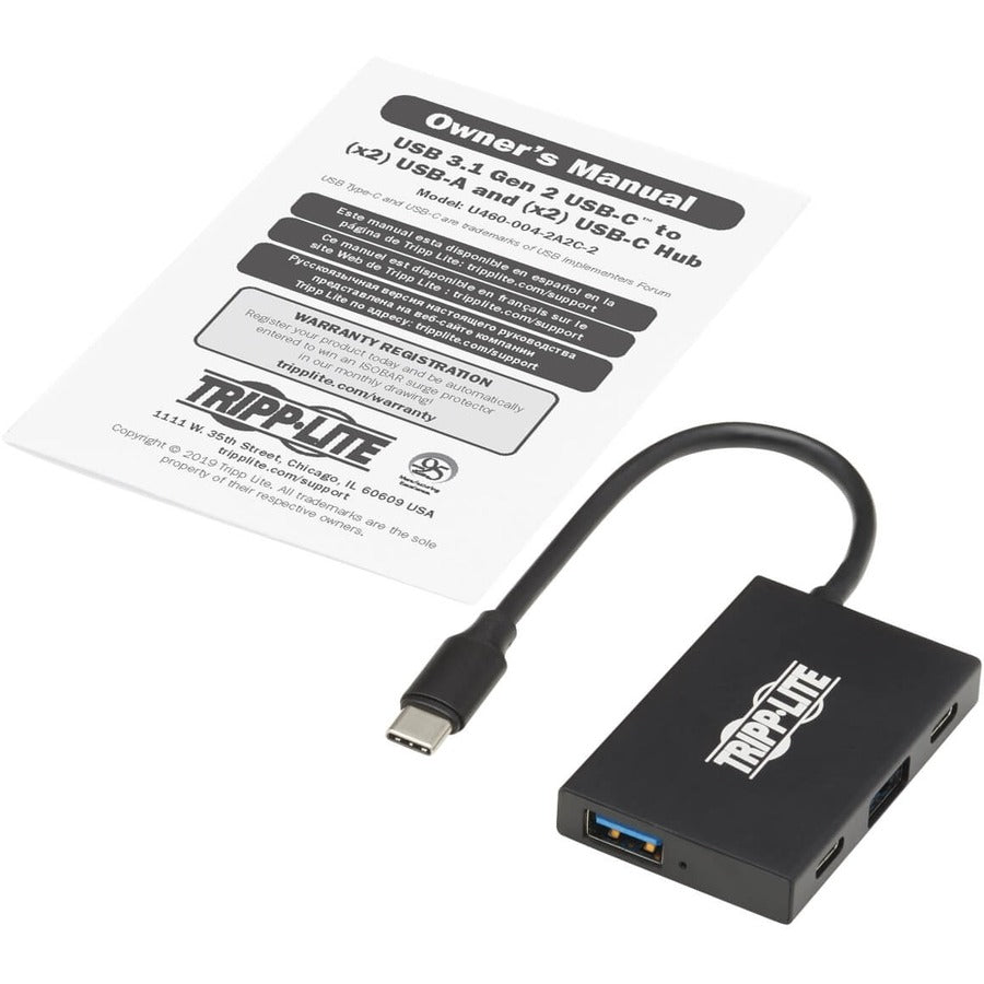 Tripp Lite U460-004-2A2C-2 4-Port Usb-C Hub - Usb 3.1 Gen 2, 10 Gbps, 2 Usb-A & 2 Usb-C Ports, Thunderbolt 3, Aluminum Housing