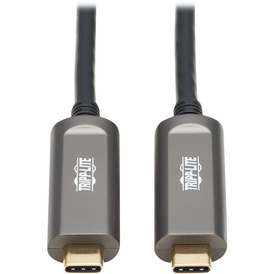 Tripp Lite USB-C AOC Cable (M/M) - USB 3.2 Gen 2 (10 Gbps) Plenum-Rated Fiber Active Optical Cable - Data Only, Black, 10 m