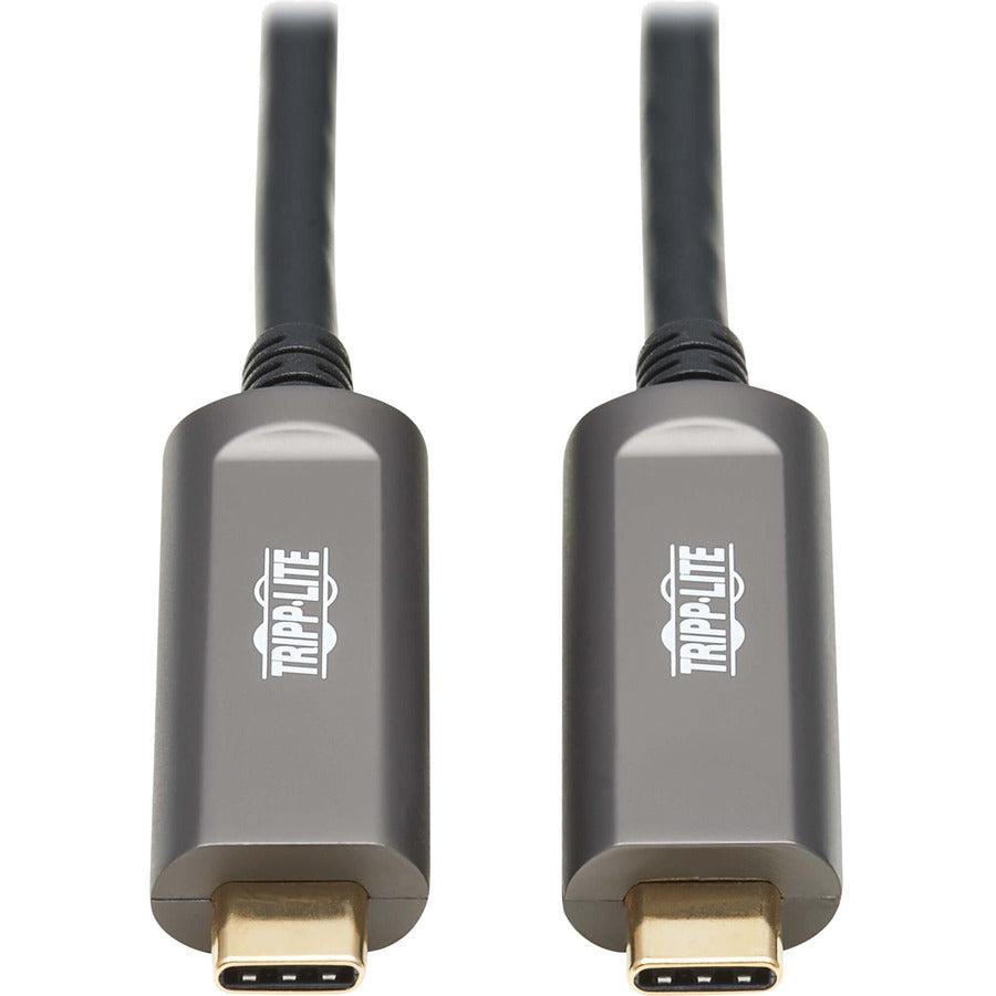 Tripp Lite USB-C AOC Cable (M/M) - USB 3.2 Gen 2 (10 Gbps) Plenum-Rated Fiber Active Optical Cable - Data Only, Black, 30 m
