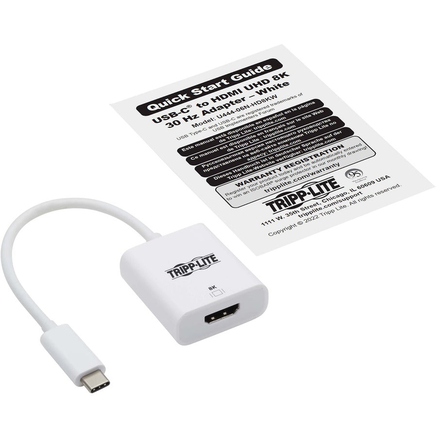 Tripp Lite USB-C to HDMI Adapter (M/F) - 8K, HDR, 4:4:4, HDCP 2.3, White