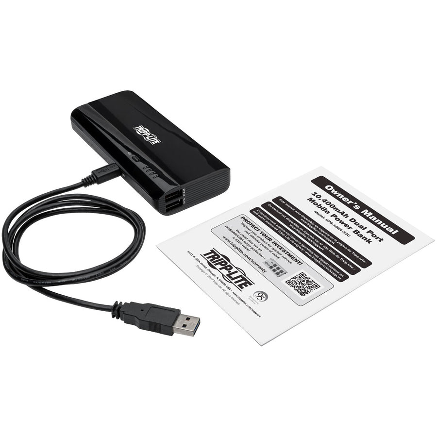 Tripp Lite Upb-10K4-S2U Portable Charger - 2X Usb-A, 10,400Mah Power Bank, Lithium-Ion, Auto Sensing, Black