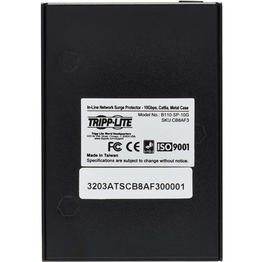 Tripp Lite by Eaton In-Line Network Surge Protector - 10 Gbps, Cat6a/8, Metal Case, IEC Compliant, TAA B110-SP-10G