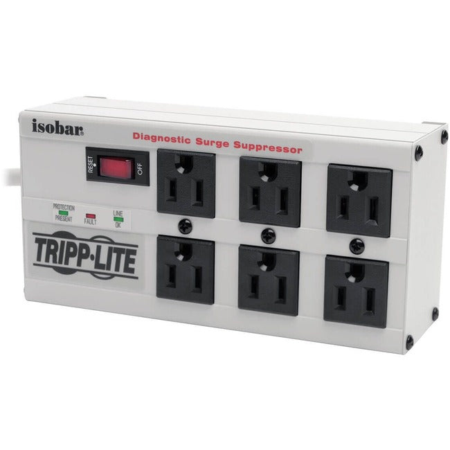 Tripp Lite by Eaton Isobar 6-Outlet Surge Protector, 6 ft. Cord with Right-Angle Plug, 3330 Joules, Diagnostic LEDs, Metal Housing IBAR6-6D