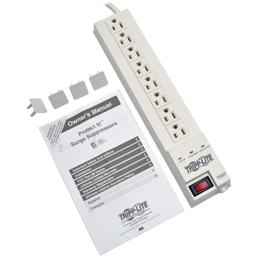 Tripp Lite by Eaton Protect It! 8-Outlet Home Computer Surge Protector, 8 ft. (2.43 m) Cord, 1080 Joules, Space-Saving Plug SK6-6/SPIKEBAR