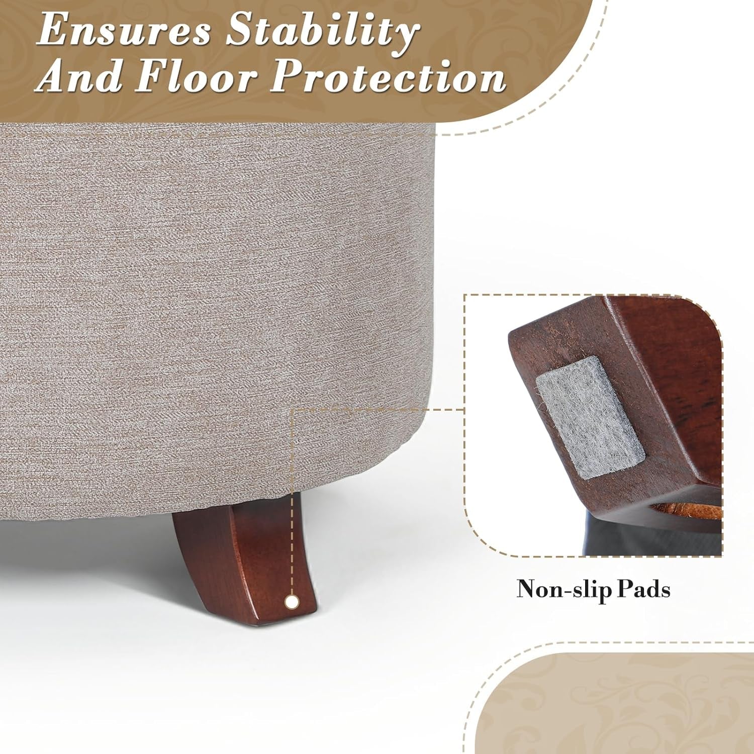 Tufted Beige Linen Ottoman 24.5 Inch Storage Option