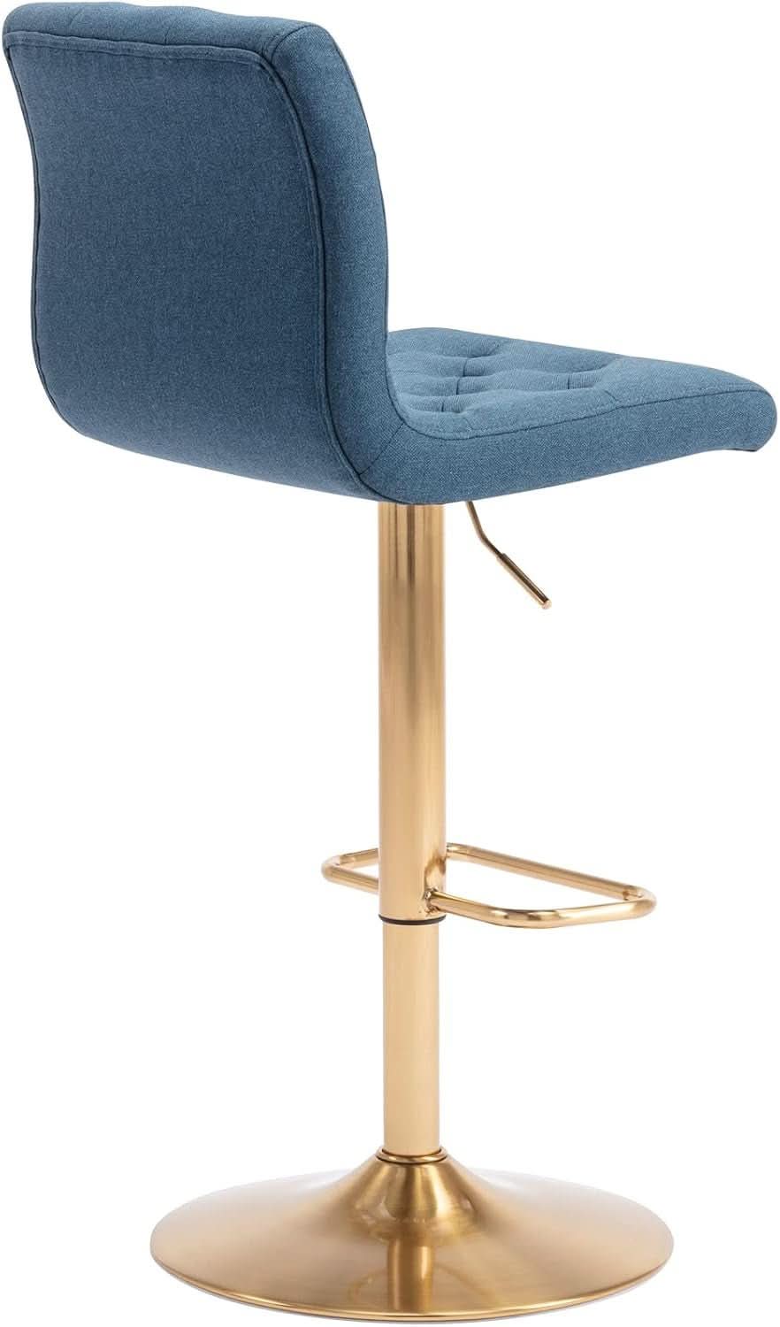 Tufted Fabric Bar Stool Set Of 2 Blue Upholstered Swivel Counter Height Chairs