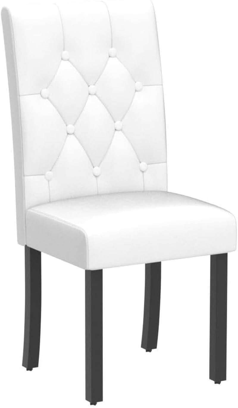 Tufted Leather Dining Chairs Set of 2 White Wood Legs