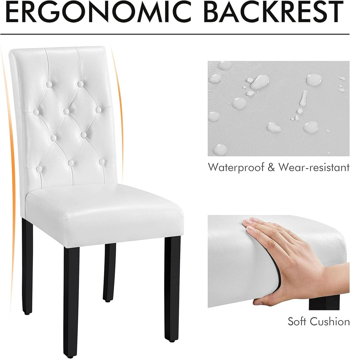 Tufted Leather Dining Chairs Set of 2 White Wood Legs