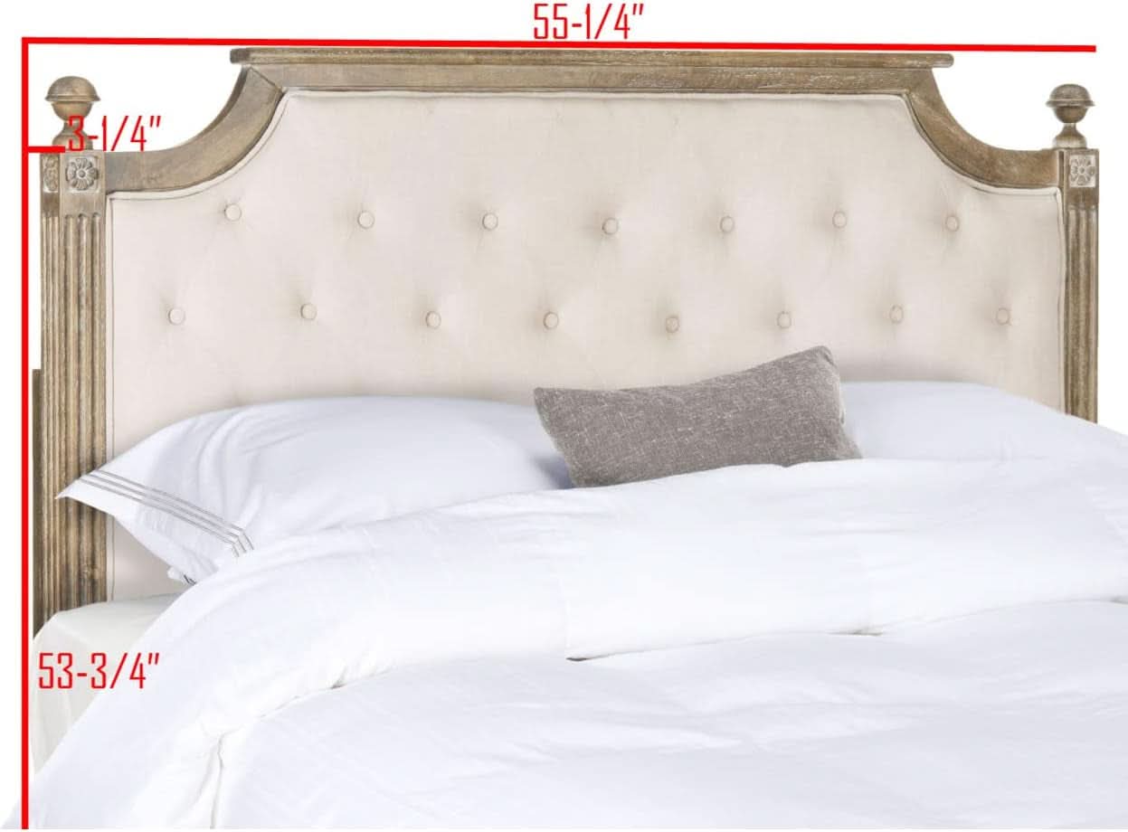 Tufted Linen Headboard in Beige and Rustic Oak