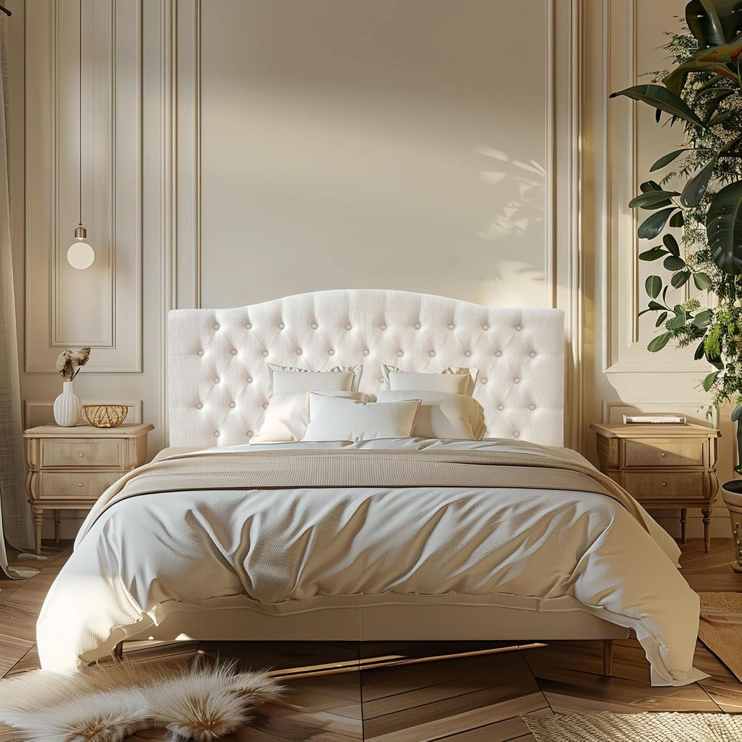 Tufted Linen Upholstered Headboard for Queen Full Beds