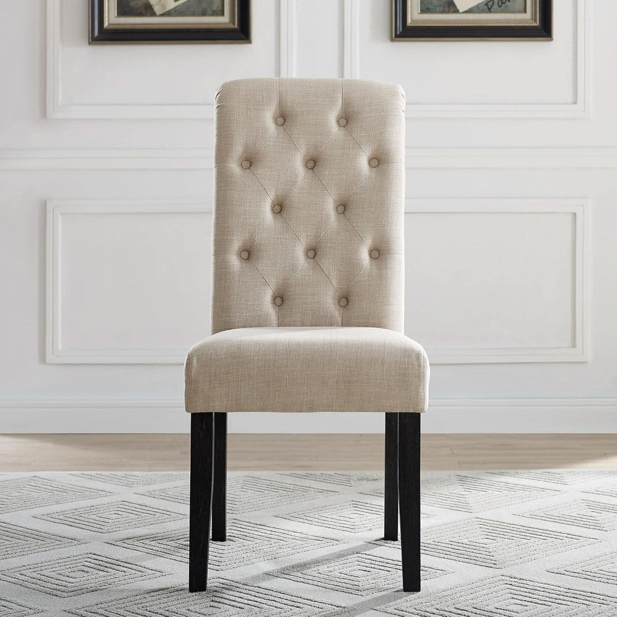 Tufted Solid Wood Dining Chairs Tan Set Of 2 Modern