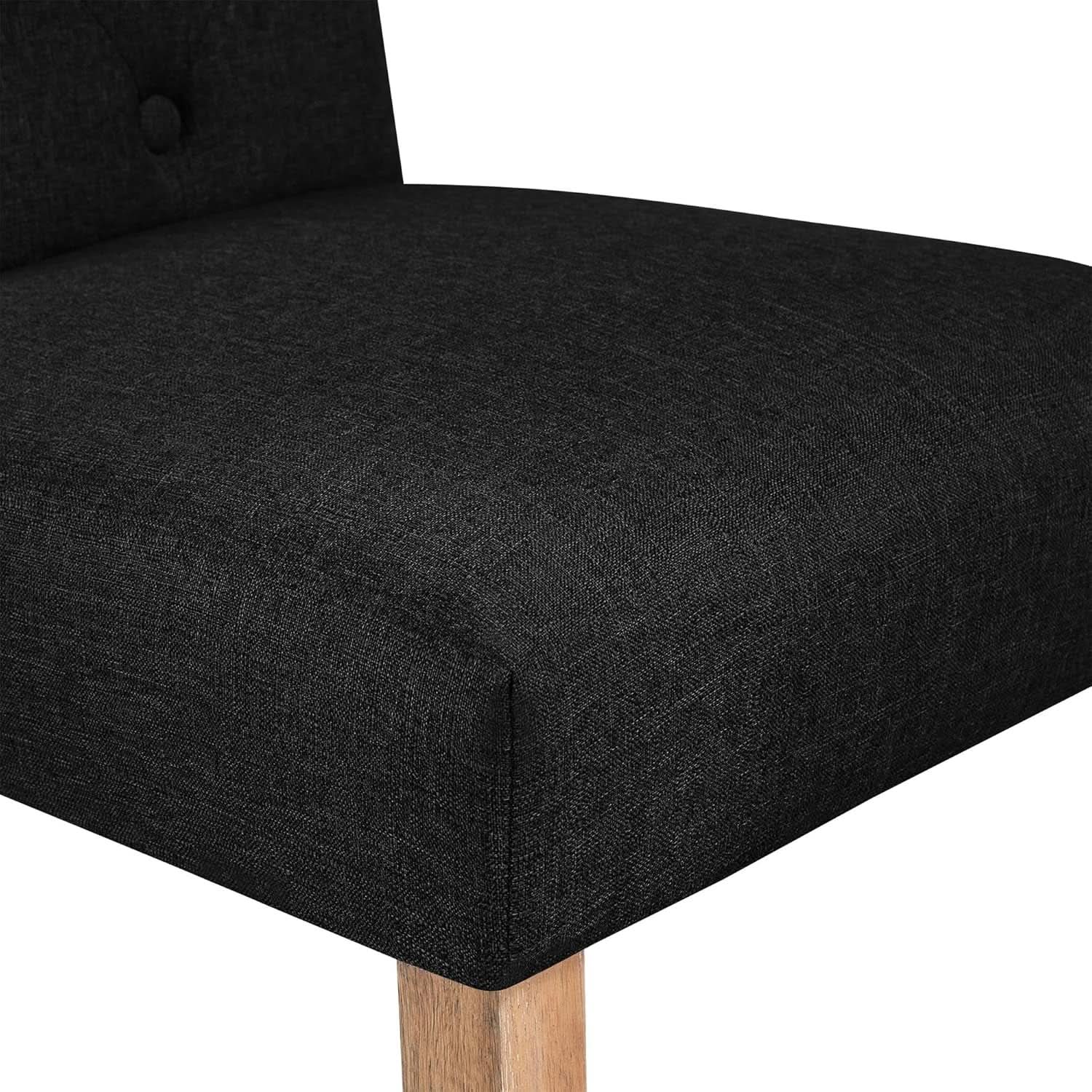 Tufted Upholstered Dining Chair Pair With Solid Wood Legs Black