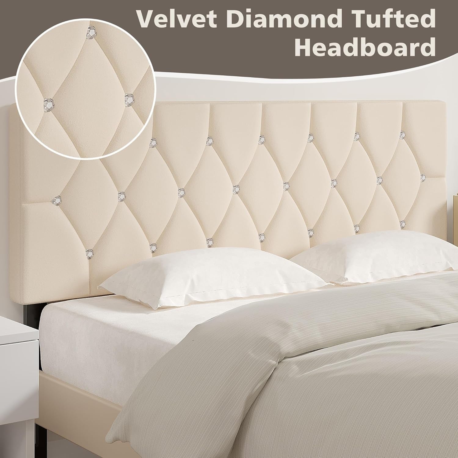 Tufted Upholstered Queen Headboard with Adjustable Height