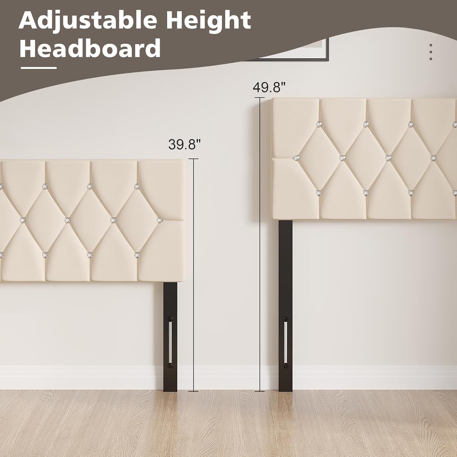 Tufted Upholstered Queen Headboard with Adjustable Height