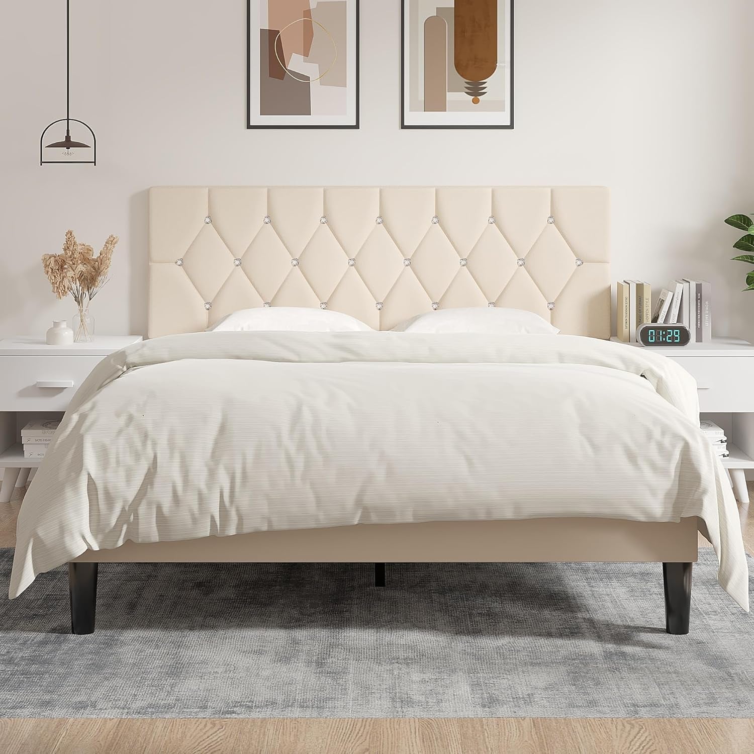 Tufted Upholstered Queen Headboard with Adjustable Height