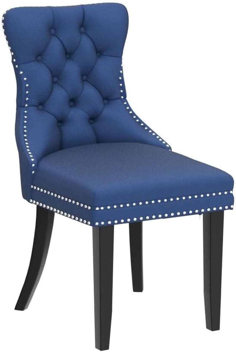 Tufted Velvet Dining Chairs Set of 4 Blue With Nailhead Back