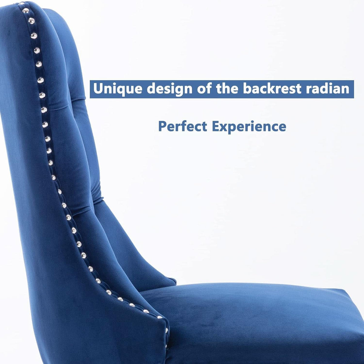 Tufted Velvet Dining Chairs Set of 4 Blue With Nailhead Back