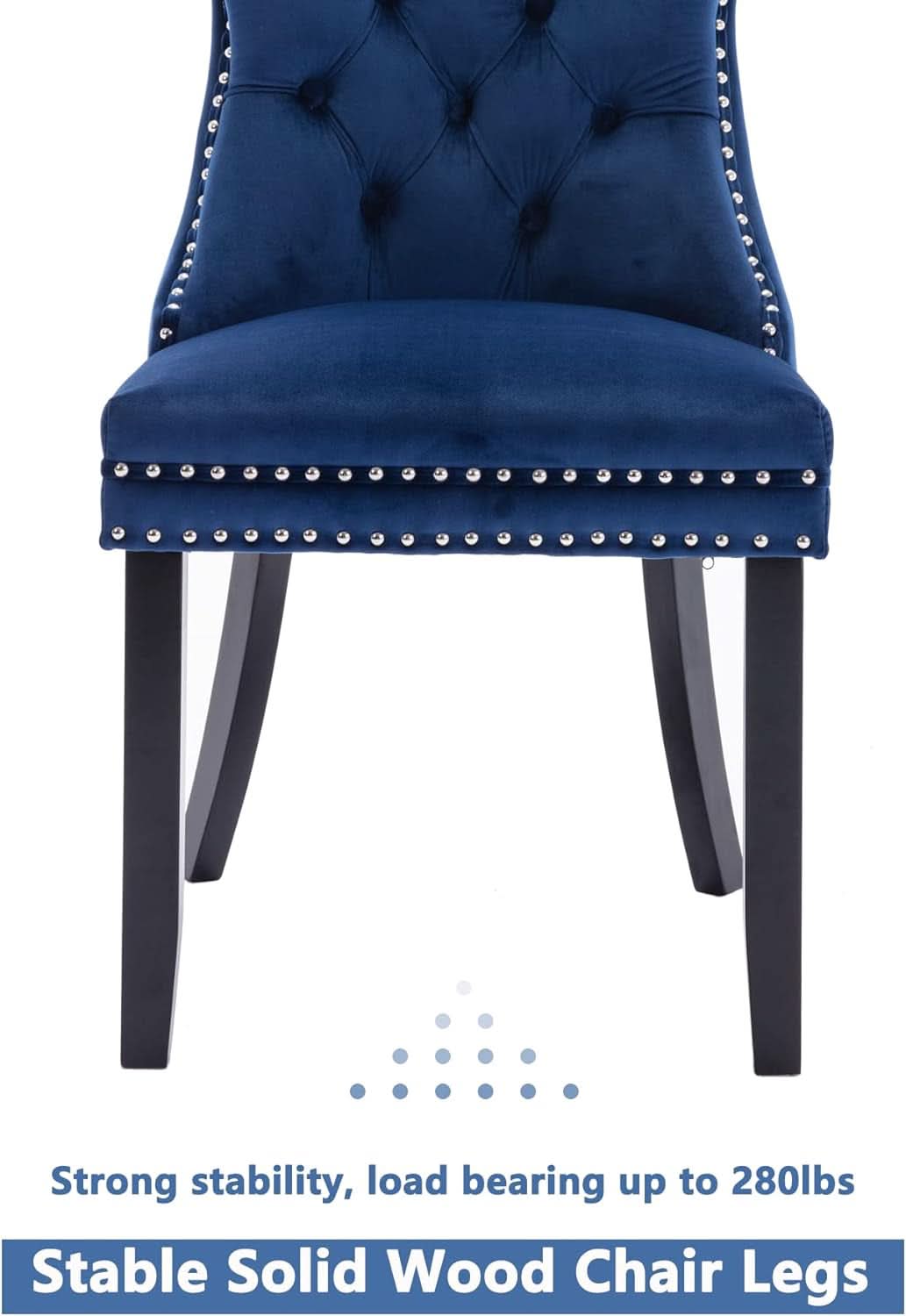 Tufted Velvet Dining Chairs Set of 4 Blue With Nailhead Back