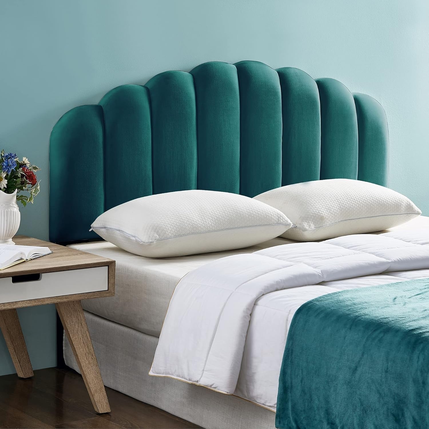 Tufted Velvet Upholstered Headboard Adjustable Height Teal