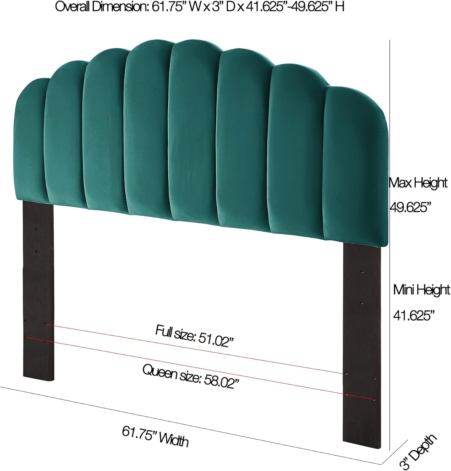Tufted Velvet Upholstered Headboard Adjustable Height Teal