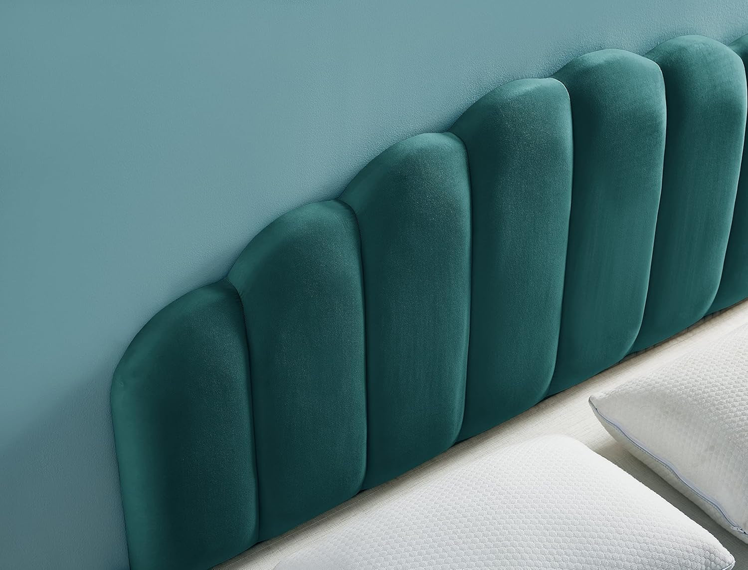 Tufted Velvet Upholstered Headboard Adjustable Height Teal