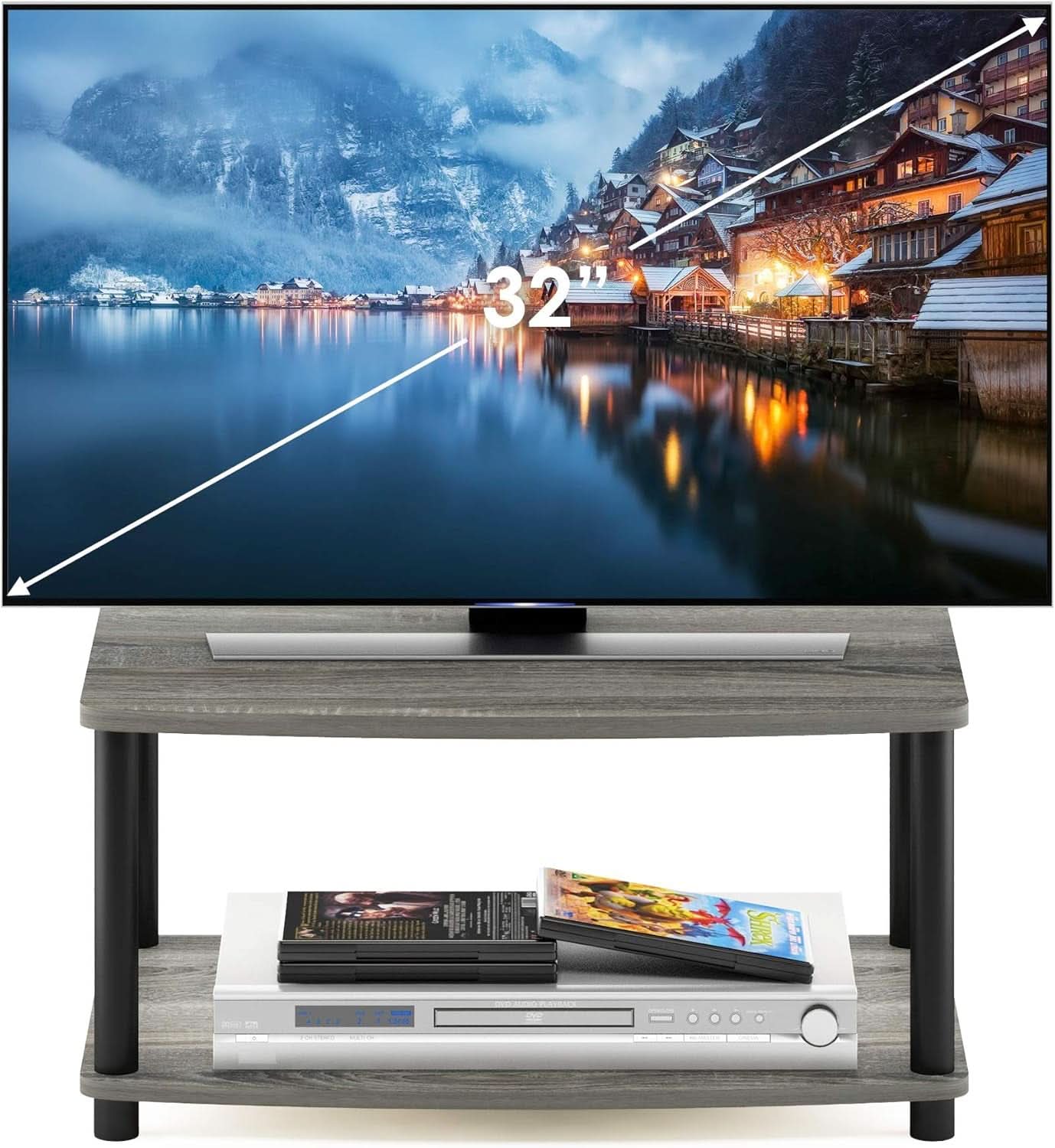 Turn-N-Tube 2-Tier Printer and TV Stand French Oak Grey Black