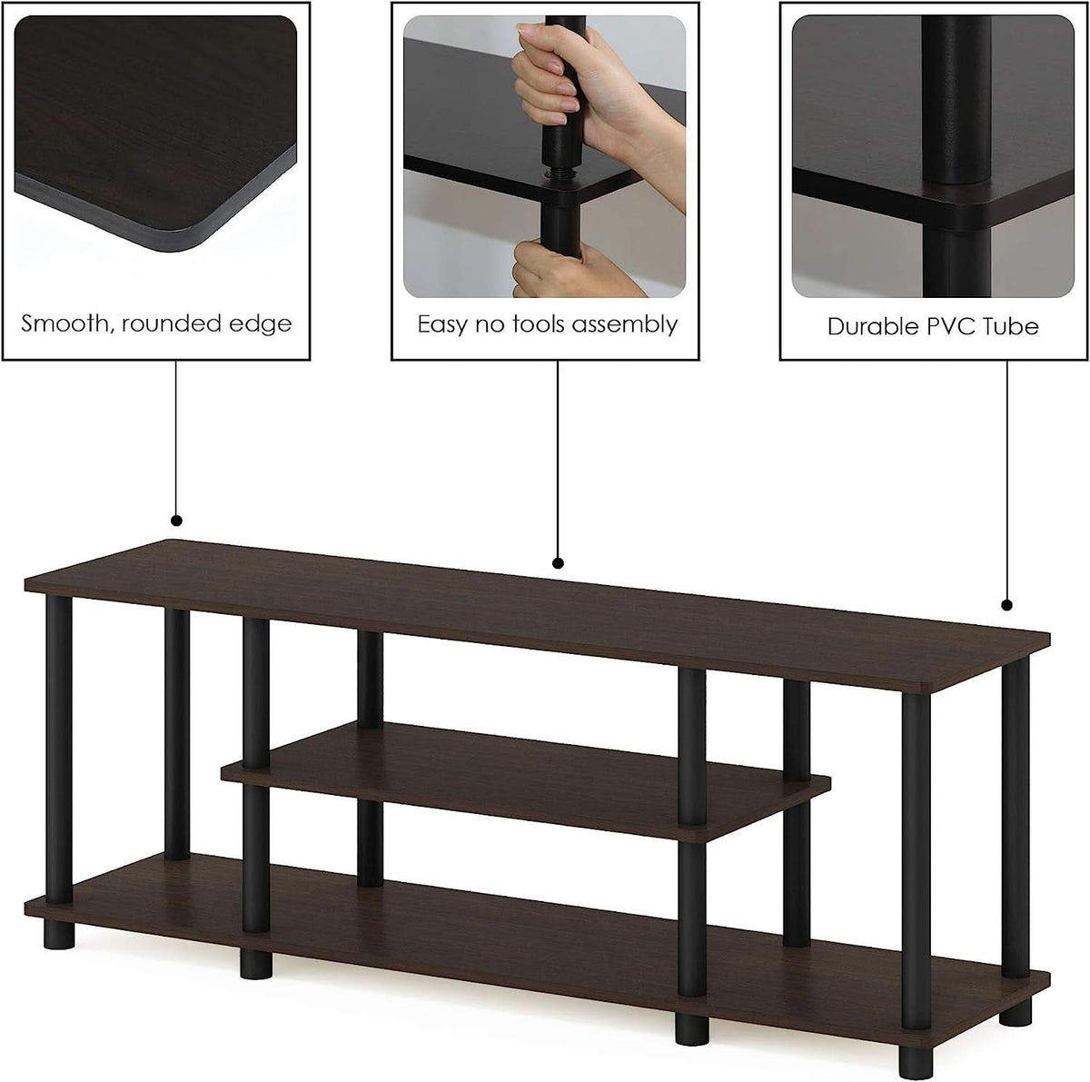 Turn-N-Tube 3-Tier TV Stand For 50-Inch TV No Tools Assembly