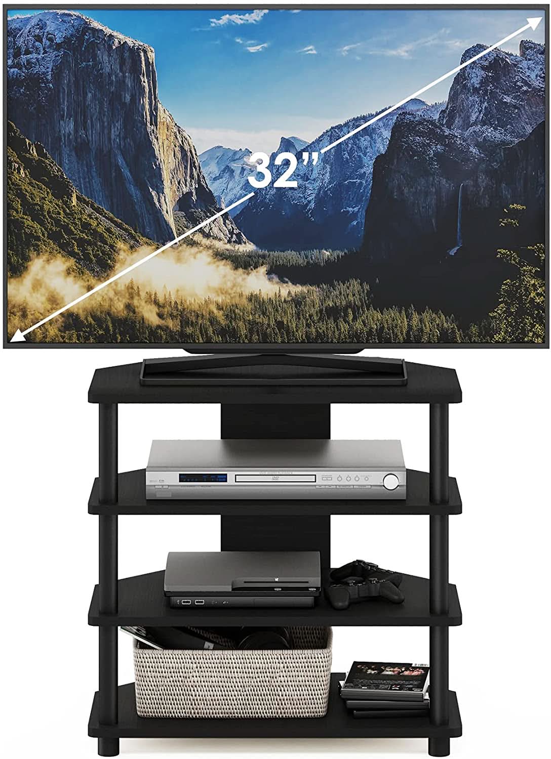 Turn-N-Tube 4-Tier Petite TV Stand Blackwood Easy Assembly