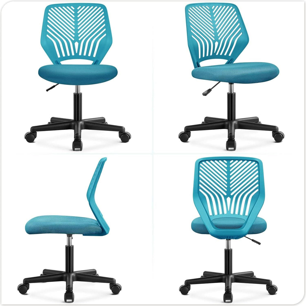 Turquoise Low Back Desk Chair With Lumbar Support And Adjustable Height