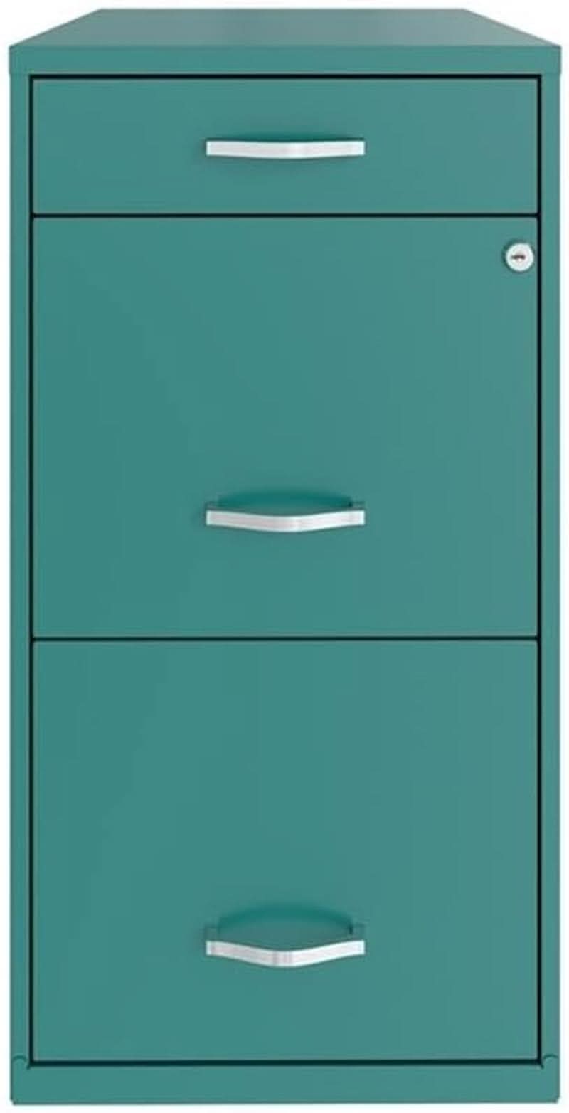 Turquoise Metal 3 Drawer Vertical Filing Cabinet Lockable 27.32 Inch Pre Assembled For Home Or Office