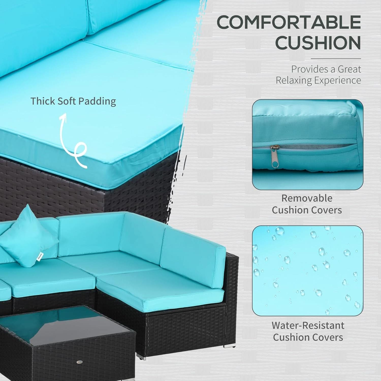 Turquoise Seven-Piece Outdoor Wicker Sectional Sofa Set