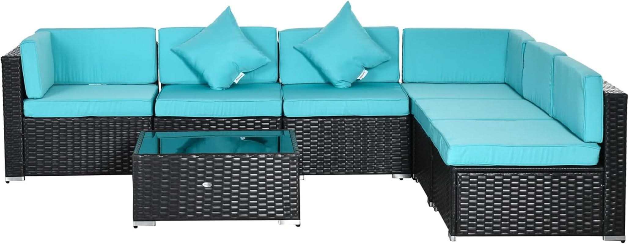 Turquoise Seven-Piece Outdoor Wicker Sectional Sofa Set