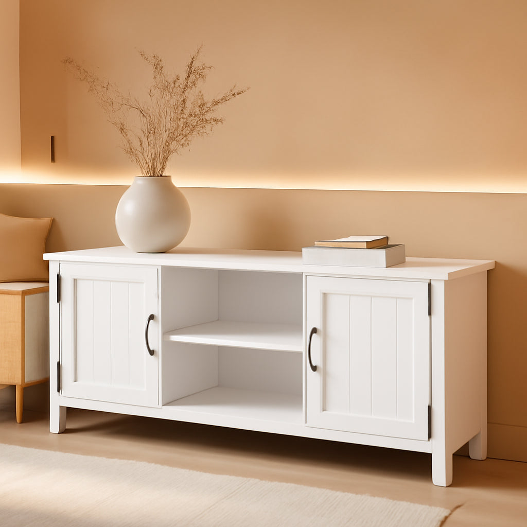 Tv Stand 58In Grooved Doors Sleek Open Design For 65In TVs