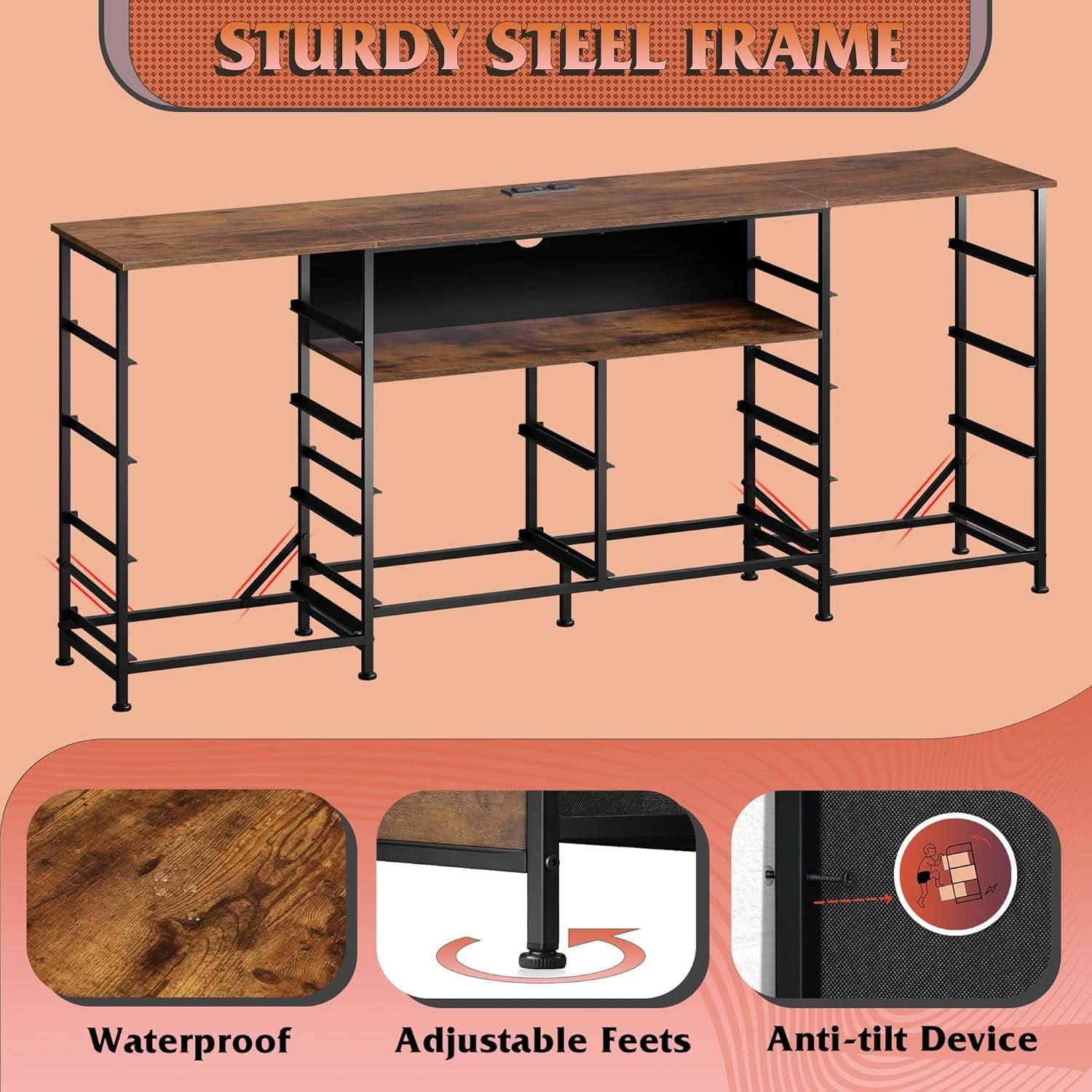 Twelve Drawer Dresser LED TV Stand Rustic Brown Finish