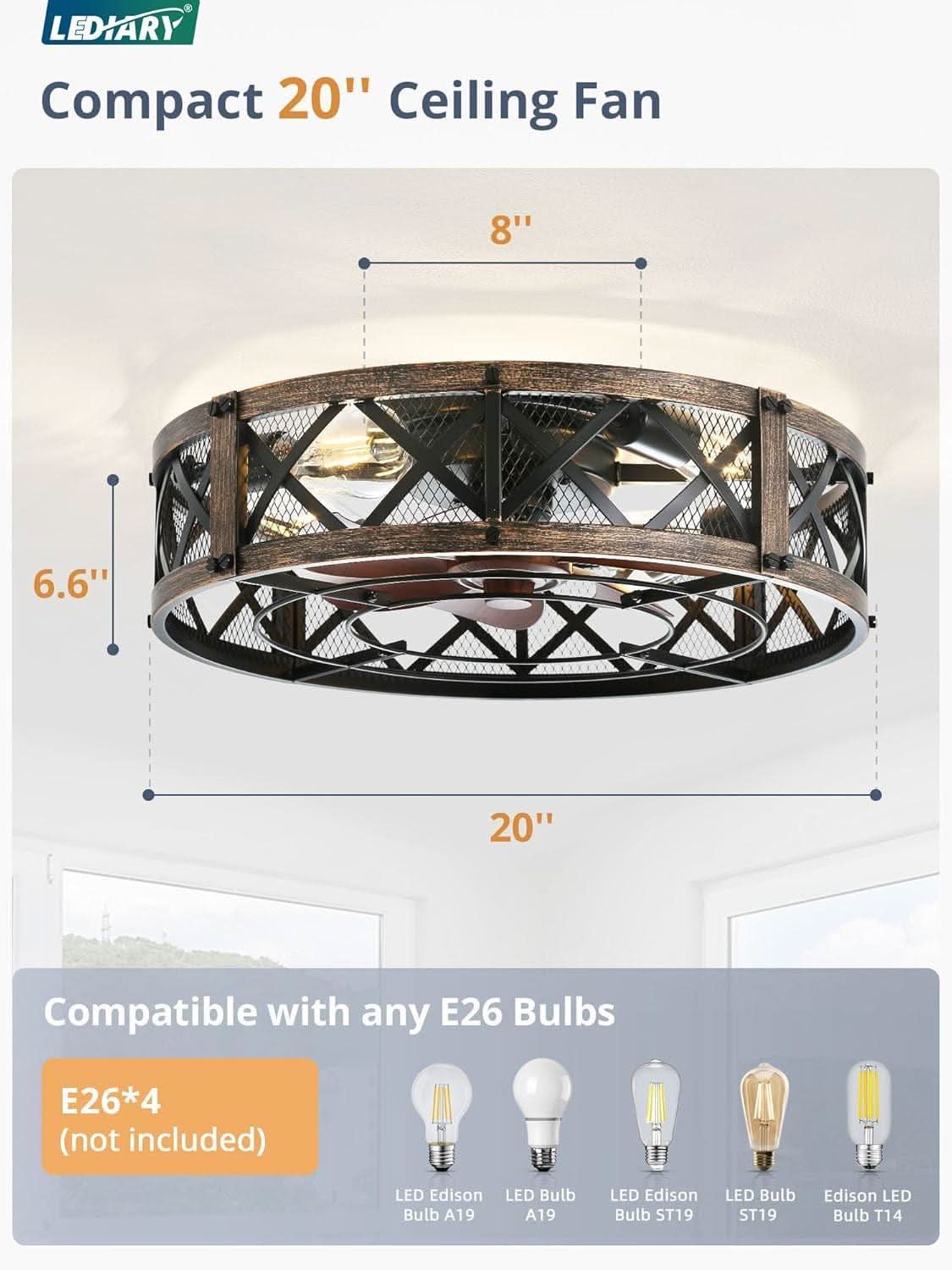Twenty Inch Caged Ceiling Fan With Integrated Light Black