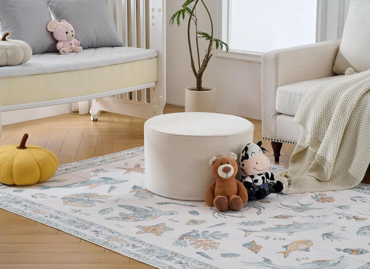 Twenty Two Inch Beige Ottoman Pouf With Ultra Premium Foam