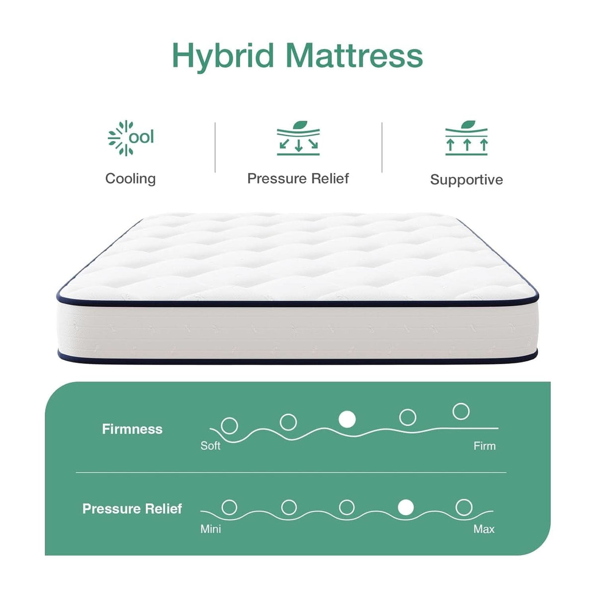 Twin 6 Inch Bonnell Spring Hybrid Mattress Adaptive Foam