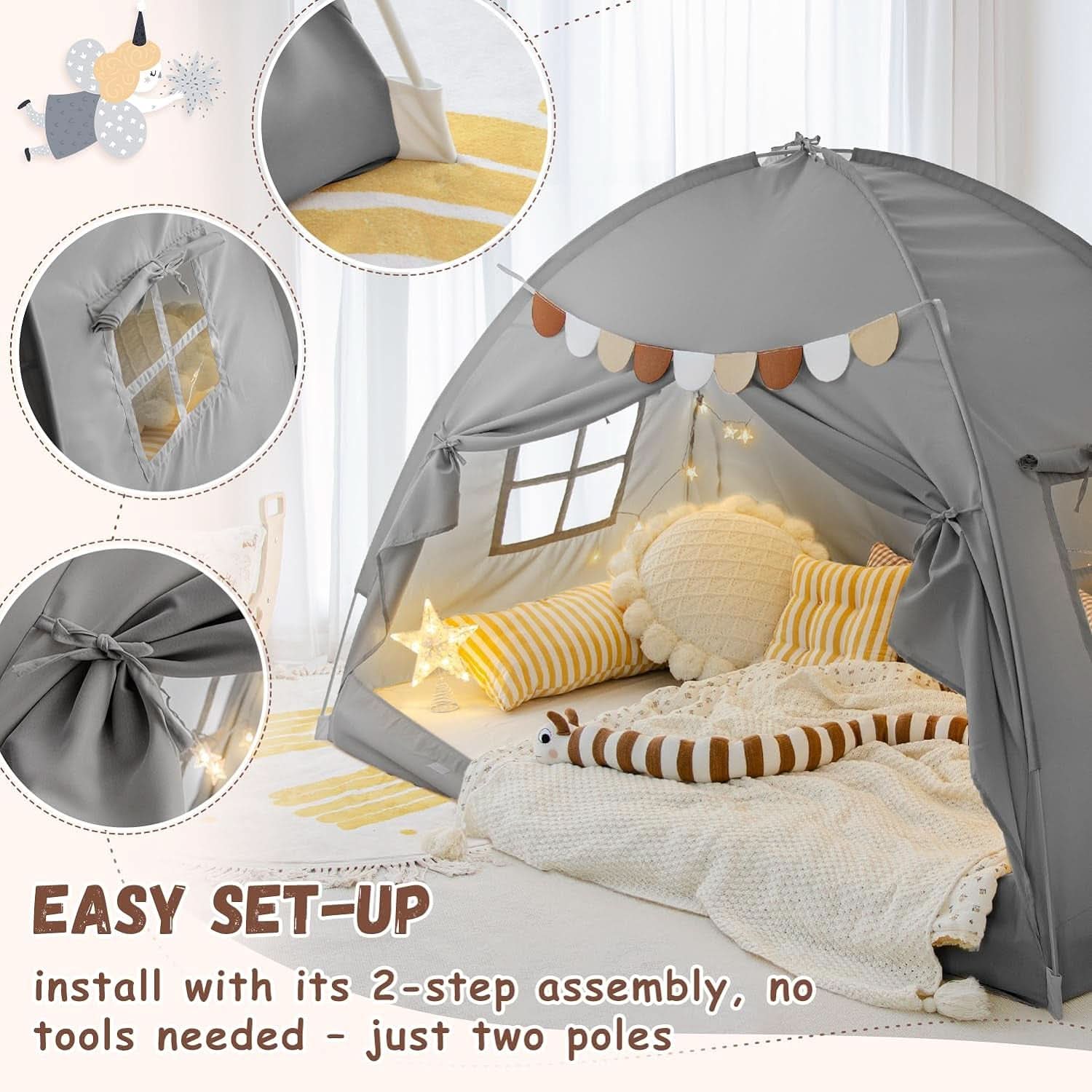 Twin Bed Tent Canopy Blackout Privacy PlayhouseKit