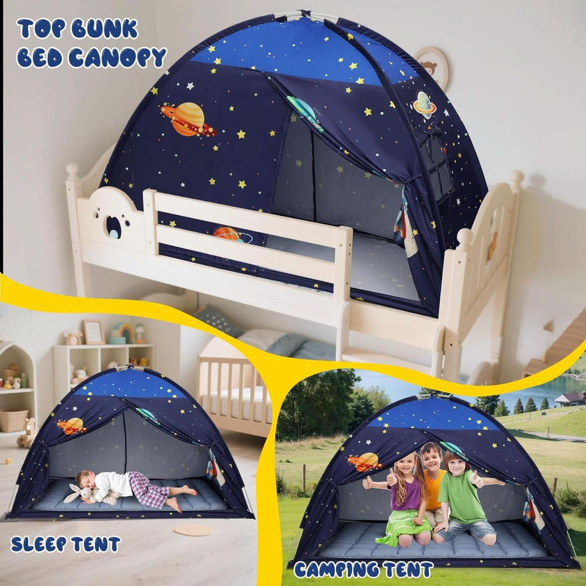 Twin Bed Tent Canopy Blue Black out Privacy Indoor Play house For Kids