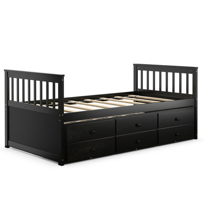 Twin Captains Bed With Trundle And Three Storage Drawers