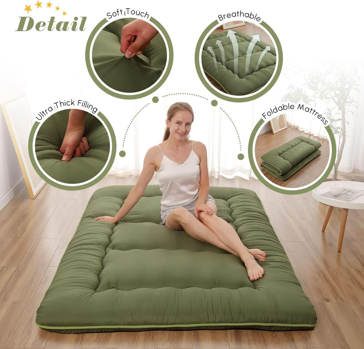 Twin Futon Mattress Portable Thick Roll-Up Floor Comfort