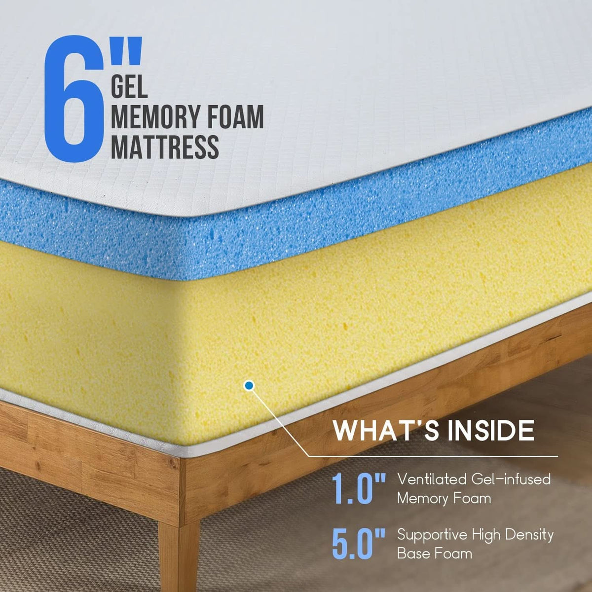 Twin Gel Memory Foam Mattress 6 Inch Cooling Comfort