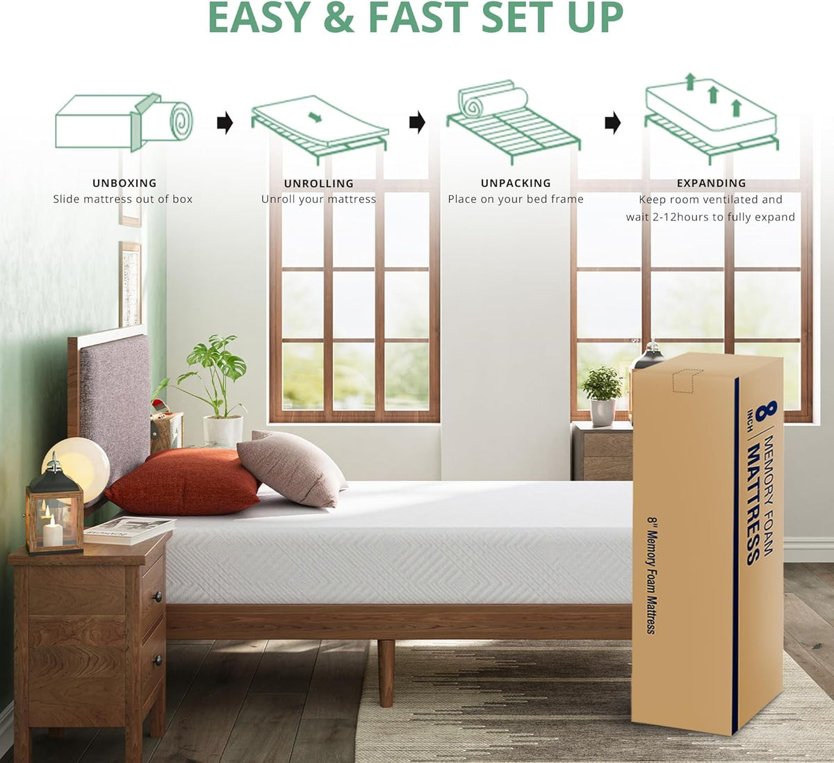 Twin Green Tea Memory Foam Mattress for Cool Comfort