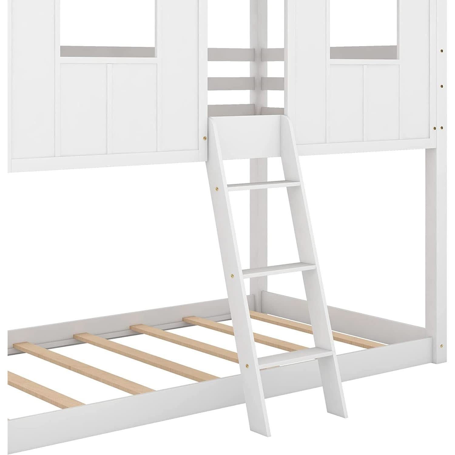 Twin House Bunk Bed With Playhouse White And Gray Finish