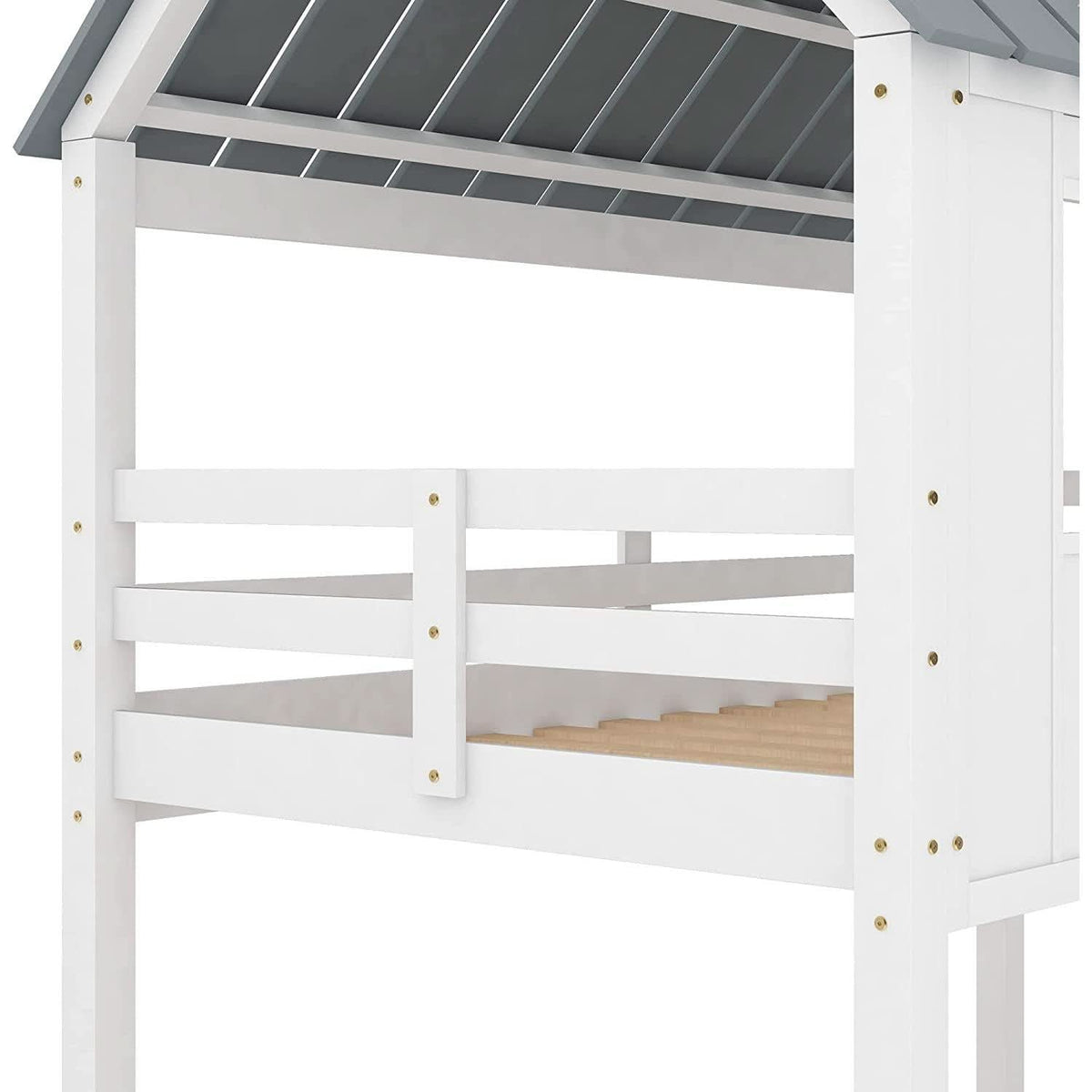Twin House Bunk Bed With Playhouse White And Gray Finish